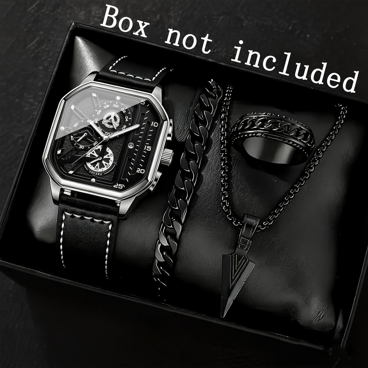 Men's Quartz Watch - Square for Vintage Faux Leather Strap Analog Wristwatch Polygon Dial - product detail view 34
