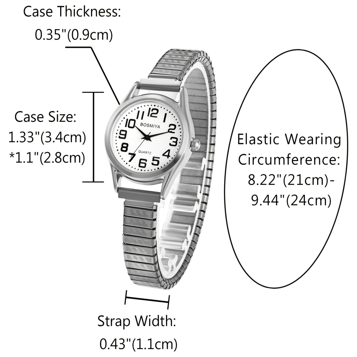 Men's Quartz Watch - Stretch Elastic Expandable Strap Analog Wristwatch Large Arabic Numerals - product detail view 25