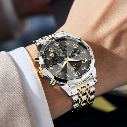 Men's Quartz Watch - Two-Tone Dress for OLEVS Classic Stainless Steel Chronograph, Moon Phase - product detail view 2