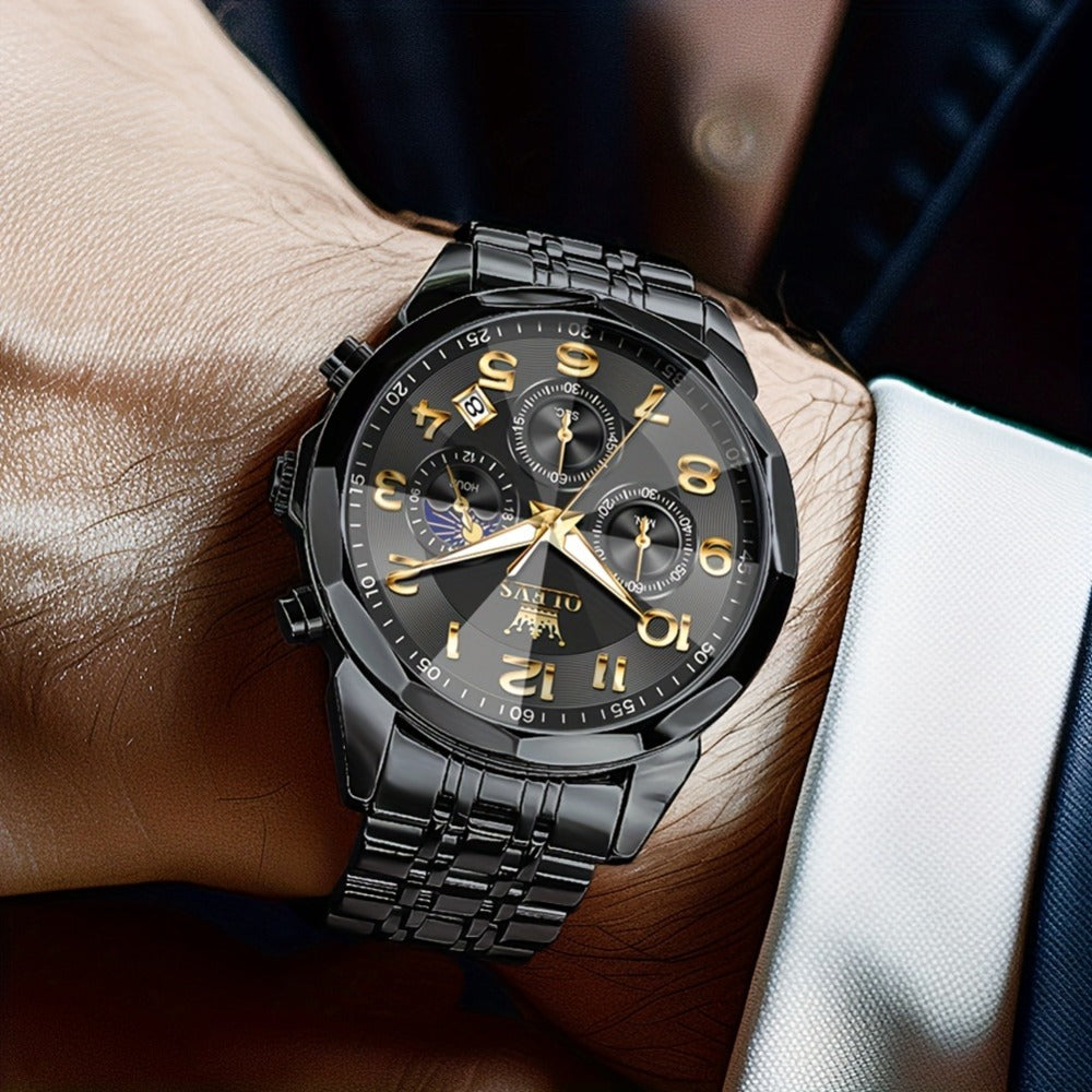 Men's Quartz Watch - Two-Tone Dress for OLEVS Classic Stainless Steel Chronograph, Moon Phase - product detail view 5