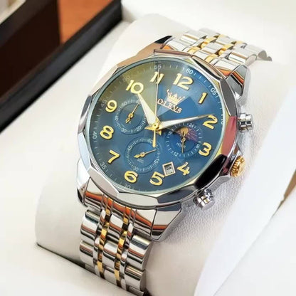 Men's Quartz Watch - Two-Tone Dress for OLEVS Classic Stainless Steel Chronograph, Moon Phase - product detail view 15