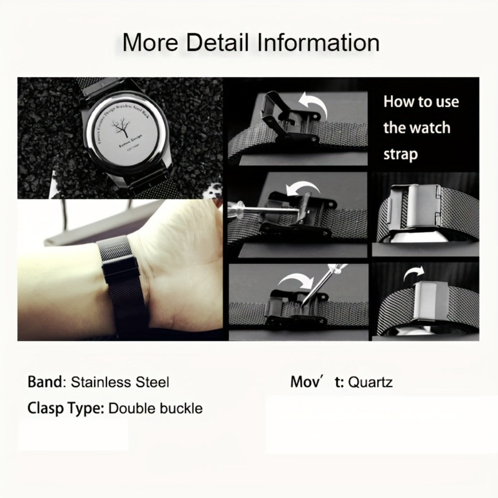 Men's Quartz Watch - Unisex Creative Design - Stainless Steel Strap Fashion Forward Wristwatch - product detail view 9