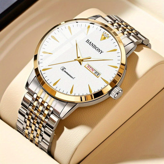 Men's Quartz Watch - Unisex Rhinestone Stainless Steel with Date Display - IPX7 Waterproof - main product view