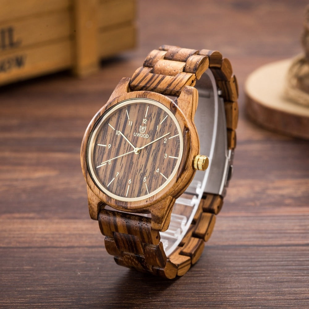 Men's Quartz Watch - Uwood Sandal Walnut Wooden for & Women Vintage Unisex Wristwatch | Tan - product detail view 4