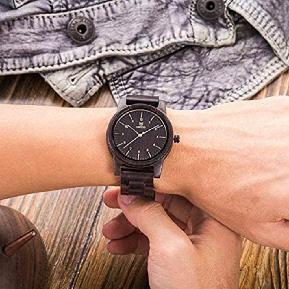 Men's Quartz Watch - Uwood Sandal Walnut Wooden for & Women Vintage Unisex Wristwatch | Tan - product detail view 9