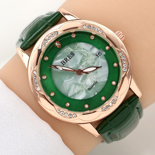 Women's Quartz Watch - Vintage Leather Round Wristwatch Calfskin Strap Zinc Alloy Case Analog - main product view