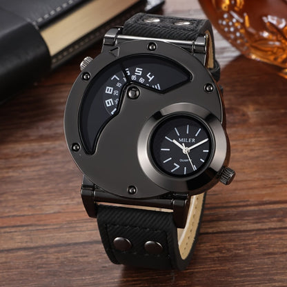 Men's Quartz Watch - Vintage 's Big Dial Dual Time Zone PU Leather Strap Business Analog - product detail view 10
