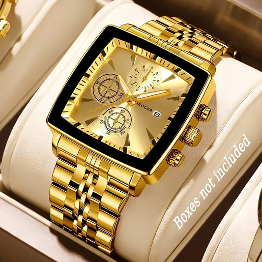 Men's Quartz Watch - Vintage Square 's Fashion Calendar Wristwatch with Alloy Case & Stainless - main product view