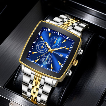 Men's Quartz Watch - Vintage Square 's Fashion Calendar Wristwatch with Alloy Case & Stainless - product detail view 2
