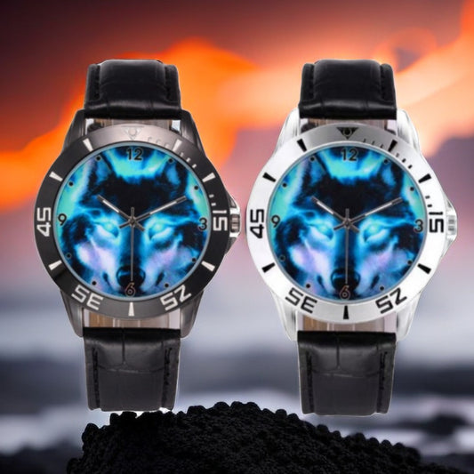 Men's Quartz Watch - Wolf for Women Wild Animal Faux Leather Strap Wristwatch Fashion Casual - main product view