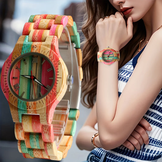 Women's Quartz Watch - Wood for Bamboo Wristwatch Multicolor Natural Wooden Bracelet - main product view