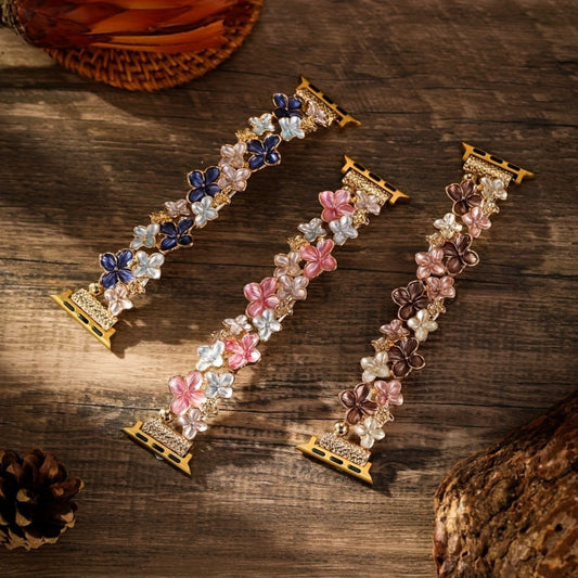Women's Watch - Apple Band Elastic Alloy Flower Luxury Pink Floral Strap with Deployant - main product view