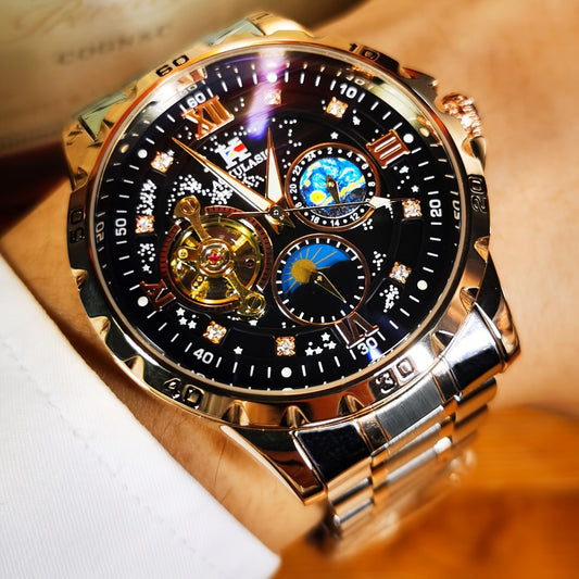 Men's Watch - Automatic Mechanical Tourbillon Skeleton Rose Gold Stainless Steel Starry - main product view