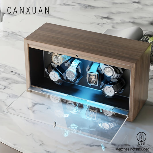Men's Watch - Automatic Winder 3 / 6 Slot Wood Grain Pattern with Transparent Cover & - main product view