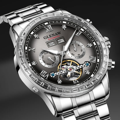 Men's Watch - GLENAW Luxury Automatic Mechanical for - Rhinestone Gold Tone Case - product detail view 8