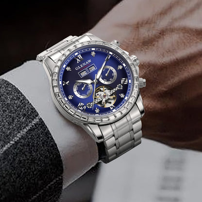 Men's Watch - GLENAW Luxury Automatic Mechanical for - Rhinestone Gold Tone Case - product detail view 11