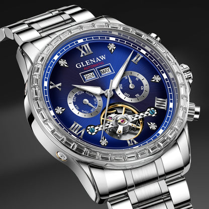 Men's Watch - GLENAW Luxury Automatic Mechanical for - Rhinestone Gold Tone Case - product detail view 16
