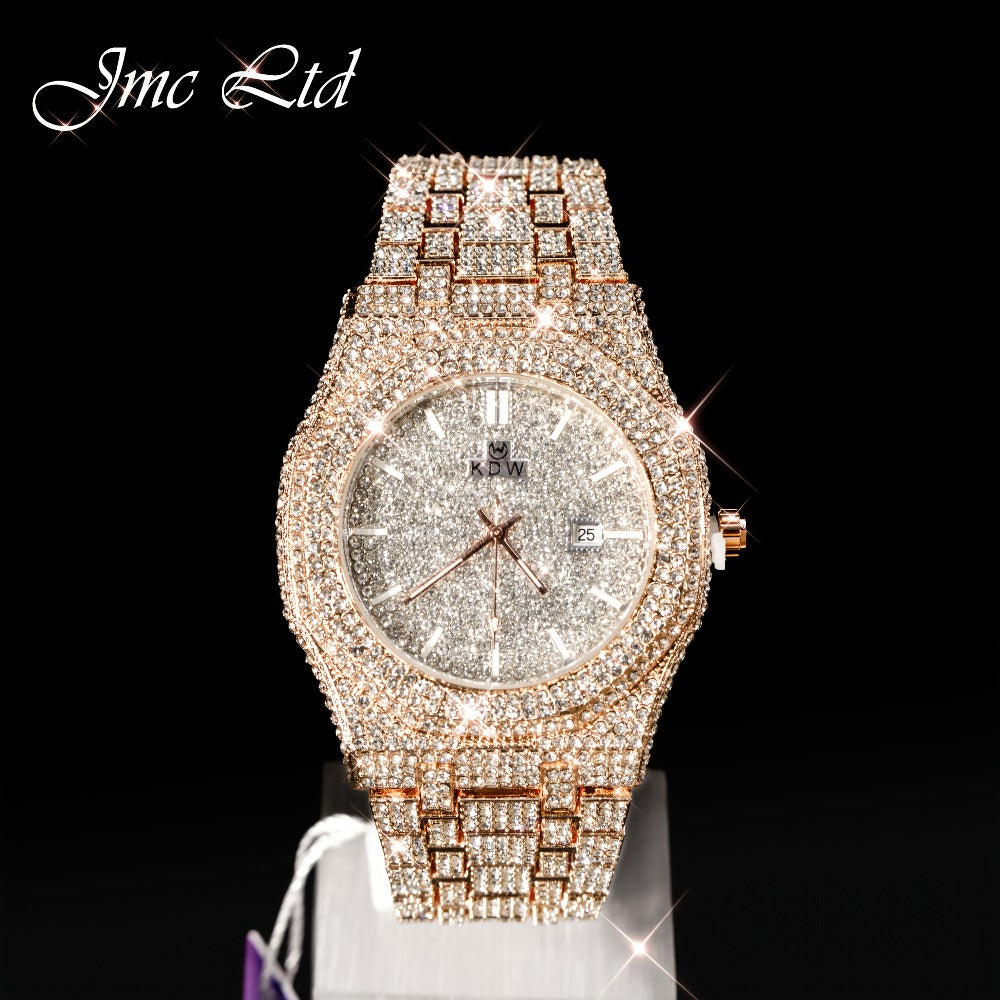 Men's Watch - Hip Hop for Fully Diamond-Studded Rhinestone Luxury Bling , Champagne - product detail view 3
