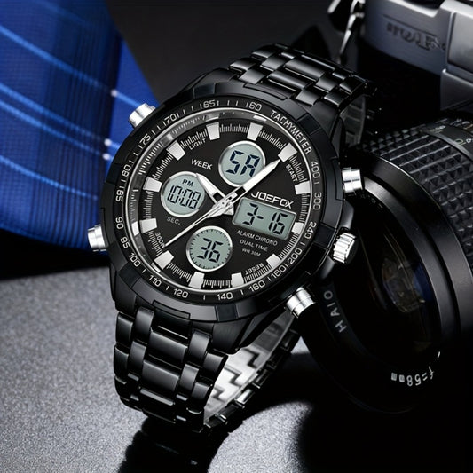 Men's Watch - JOEFOX 's Luxury Analog-Digital Sport Large Face, Stainless Steel, LED - main product view