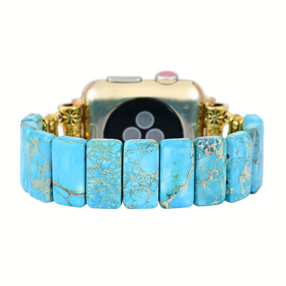 Women's Watch - Natural Stone Apple Band for Lake Blue Imperial Stone Handmade Boho Beaded - main product view