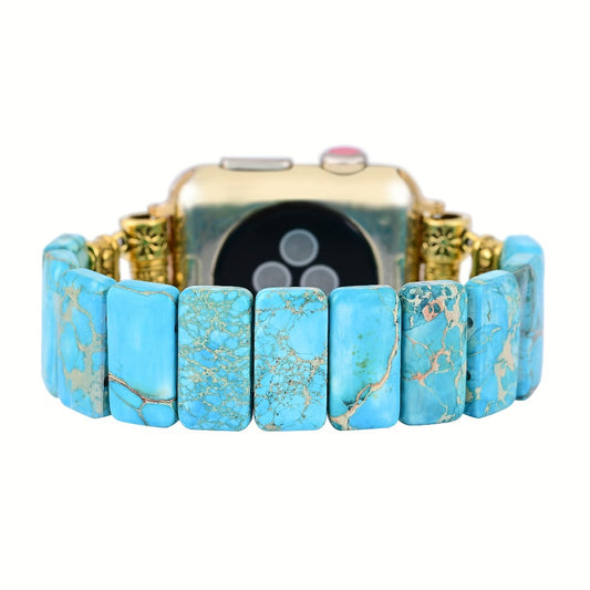 Women's Watch - Natural Stone Apple Band for Lake Blue Imperial Stone Handmade Boho Beaded - main product view