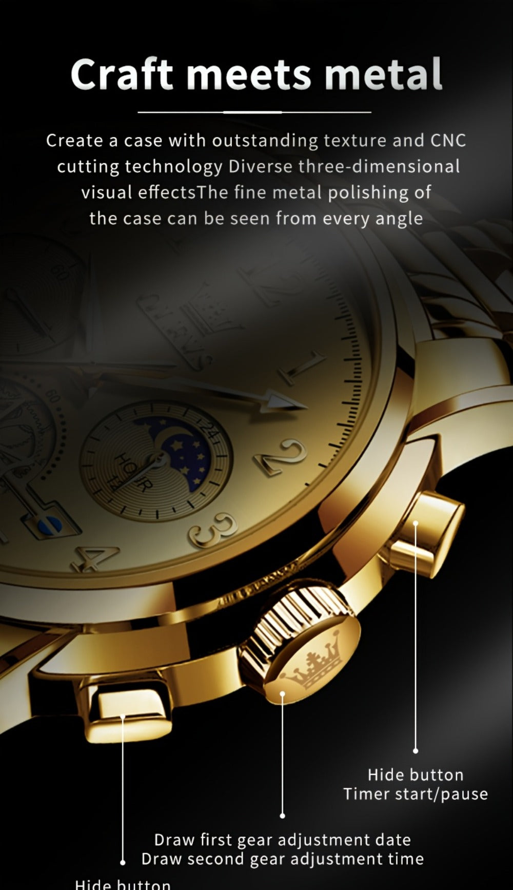 Men's Watch - OLEVS Big Face for - Luxury Stainless Steel Luminous Dress , Easy to Read - product detail view 21
