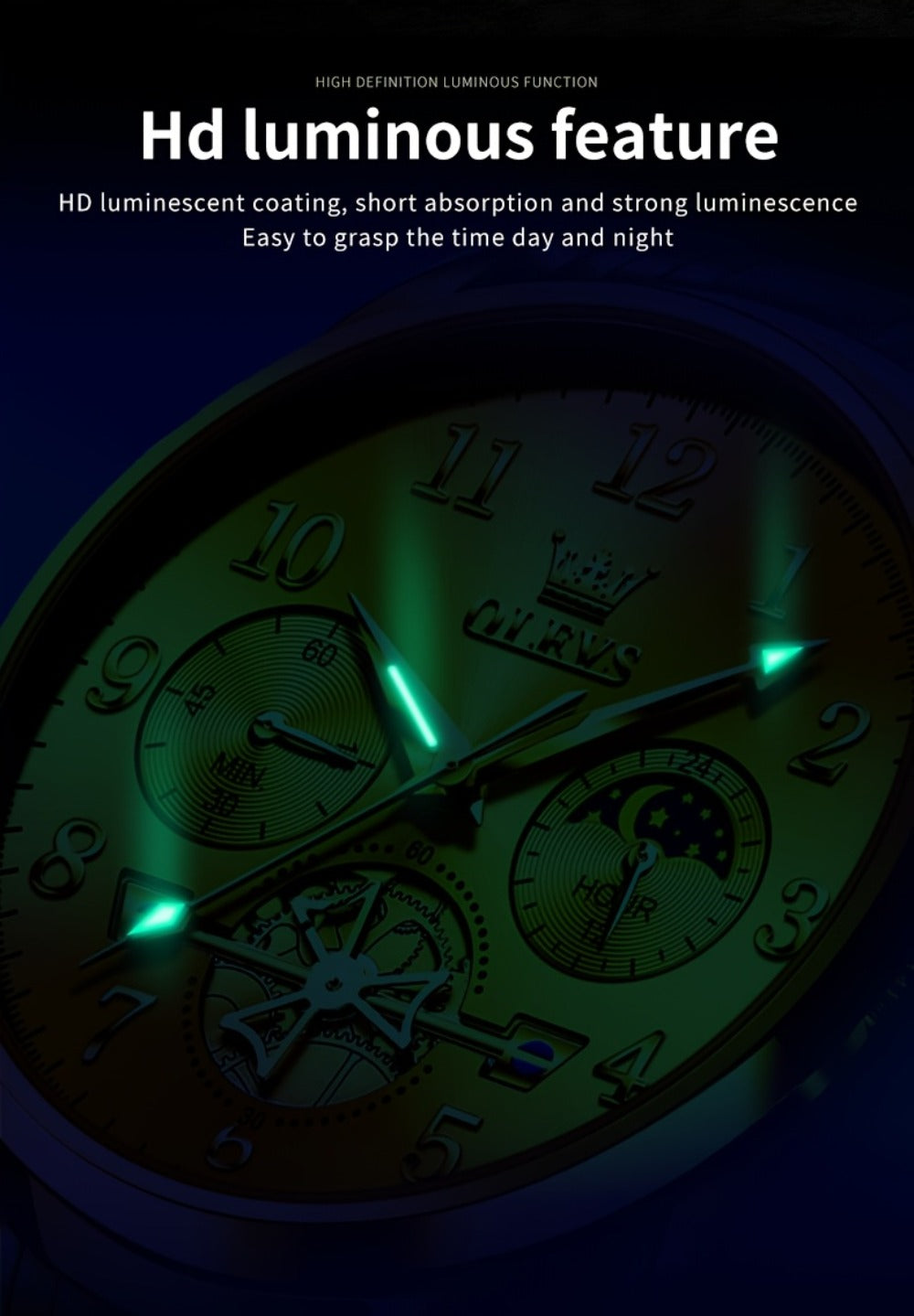 Men's Watch - OLEVS Big Face for - Luxury Stainless Steel Luminous Dress , Easy to Read - product detail view 23