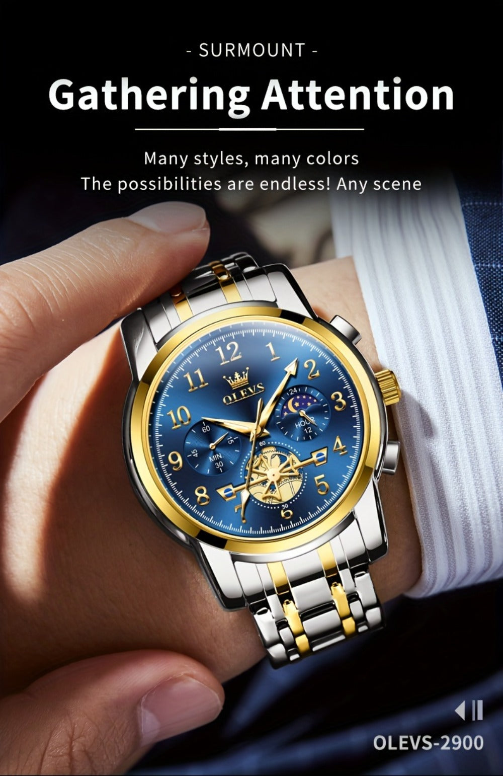 Men's Watch - OLEVS Big Face for - Luxury Stainless Steel Luminous Dress , Easy to Read - product detail view 24