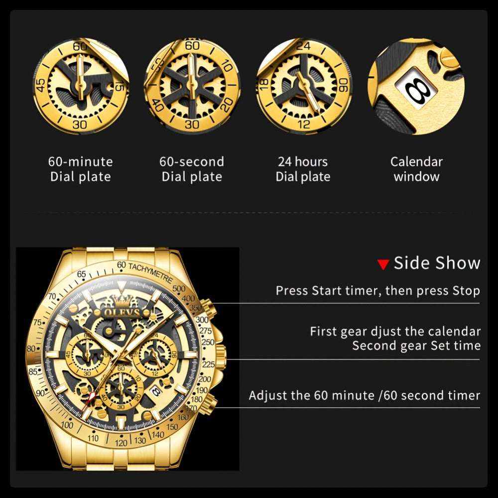 Men's Watch - OLEVS Chronograph Luxury Stainless Steel Multifunction Date Display - product detail view 6