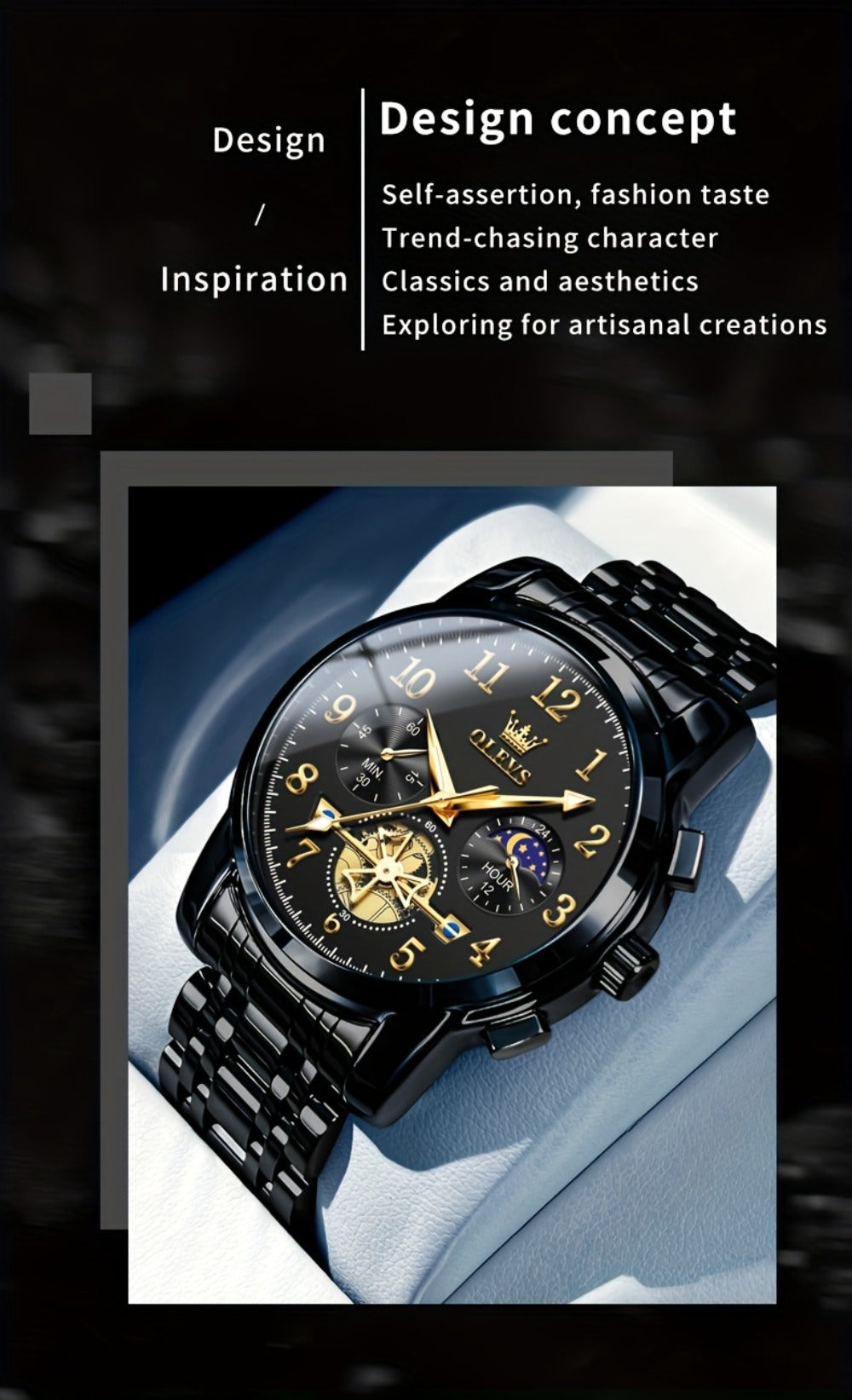 Men's Watch - OLEVS 's Luxury Dress Big Face, Waterproof, Luminous, Calendar, Stainless - product detail view 19