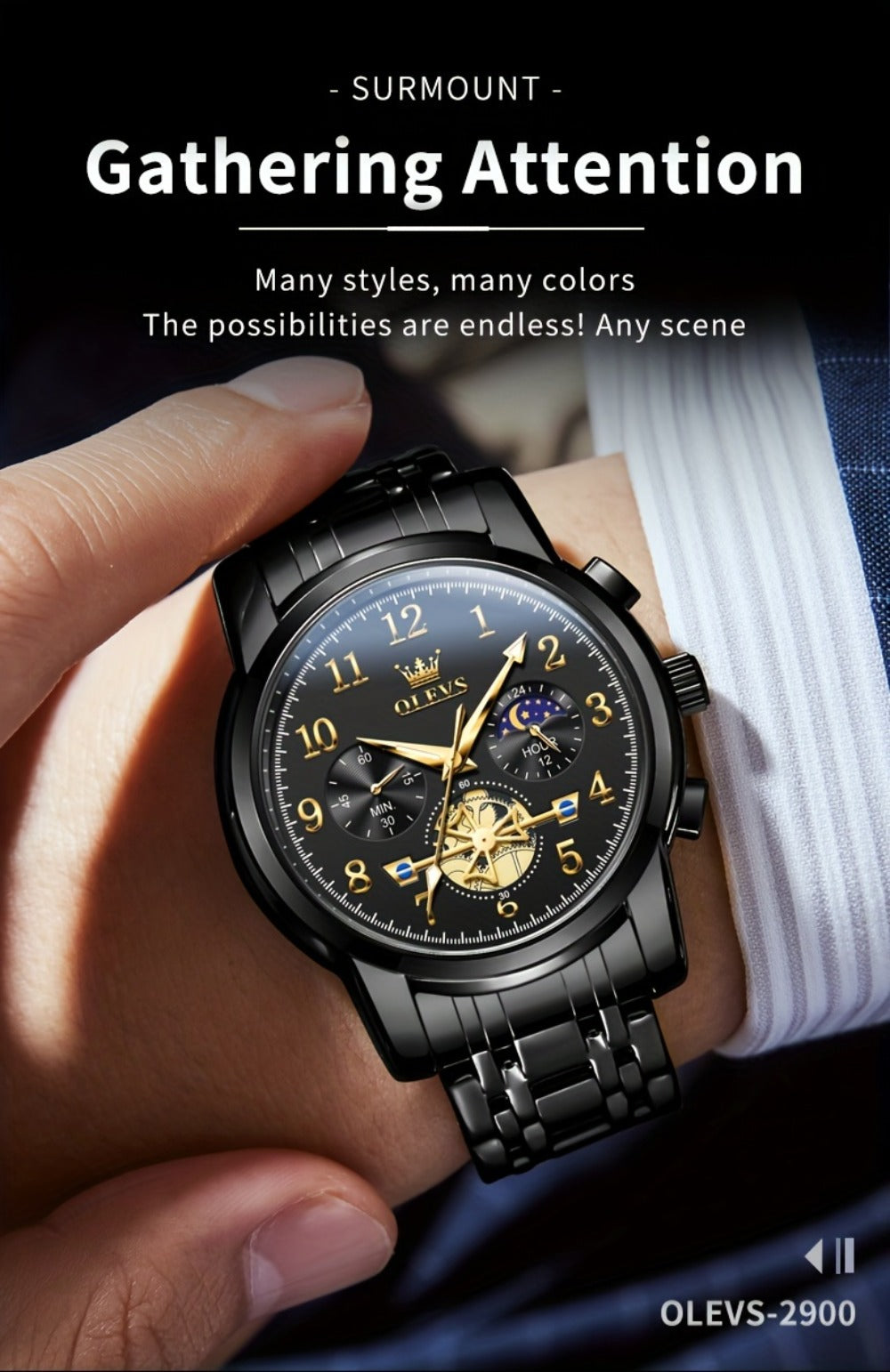 Men's Watch - OLEVS 's Luxury Dress Big Face, Waterproof, Luminous, Calendar, Stainless - product detail view 21