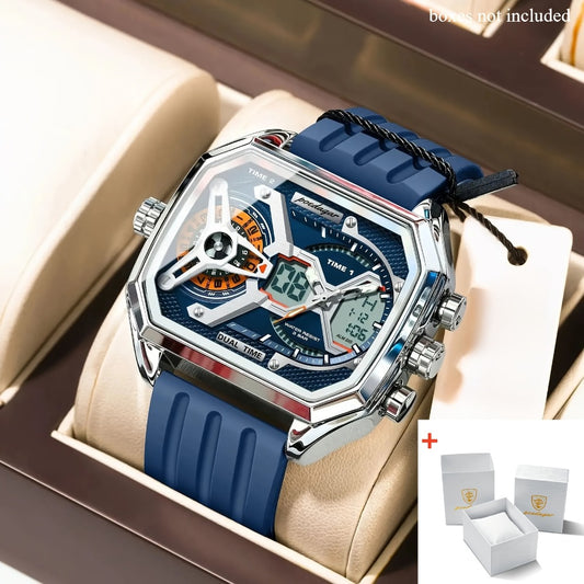 Men's Watch - POEDAGAR 's Sports Digital Dual Display, 3ATM Waterproof, Zinc Alloy Case - main product view