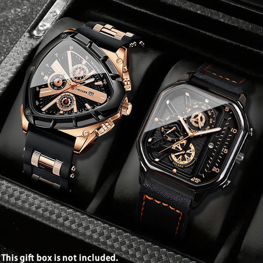 Men's Watch - 's 2-Piece Set Triangle Dial Silicone Strap & Retro Square Dial Faux - main product view