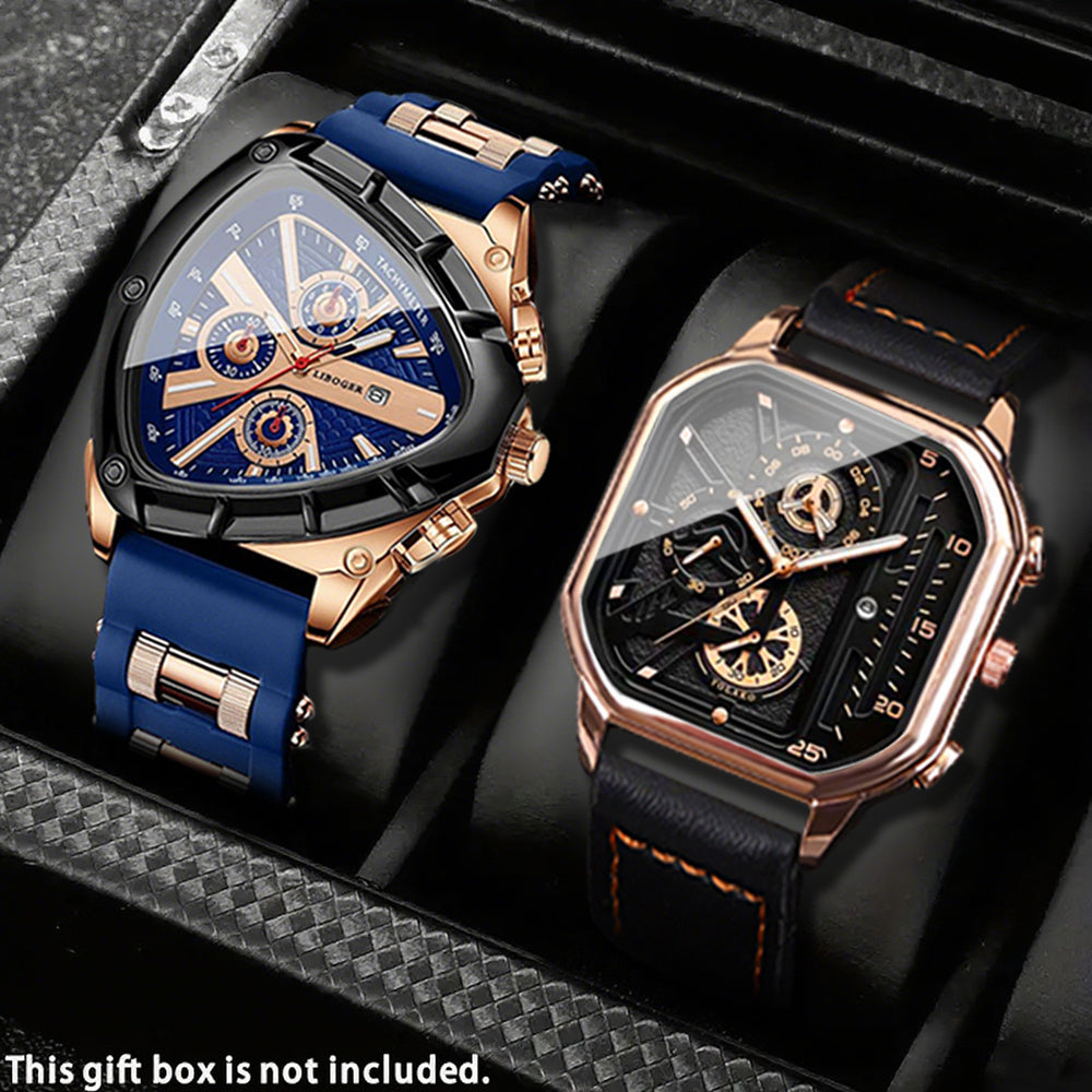 Men's Watch - 's 2-Piece Set Triangle Dial Silicone Strap & Retro Square Dial Faux - product detail view 55