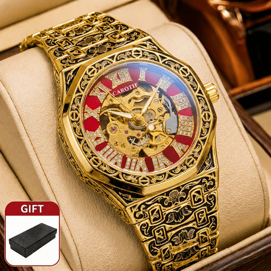 Men's Watch - 's Automatic Mechanical Rose Carving Retro Gold Steel Bracelet Classical - main product view