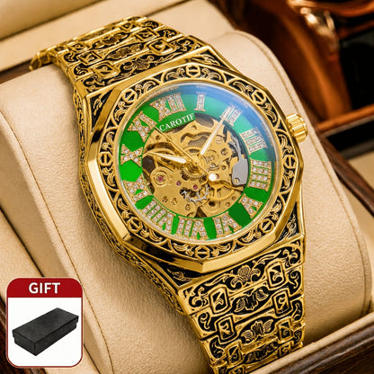 Men's Watch - 's Automatic Mechanical Rose Carving Retro Gold Steel Bracelet Classical - product detail view 4