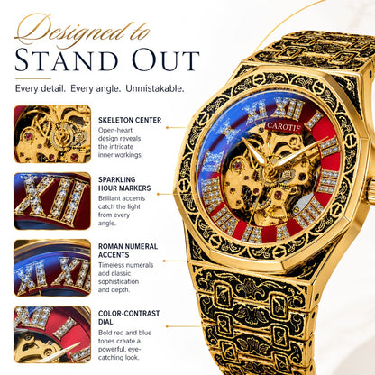 Men's Watch - 's Automatic Mechanical Rose Carving Retro Gold Steel Bracelet Classical - product detail view 6