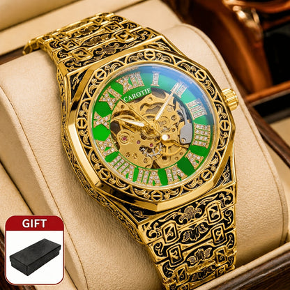 Men's Watch - 's Automatic Mechanical Rose Carving Retro Gold Steel Bracelet Classical - product detail view 16