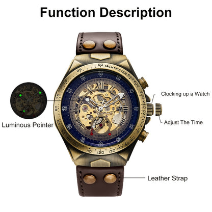 Men's Watch - 's Automatic Mechanical Skeleton Retro Roman Numeral Hollow Dial Leather - product detail view 4