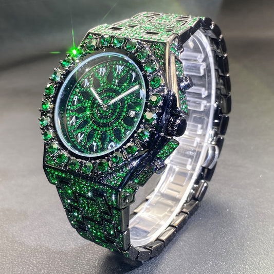 Men's Watch - 's Big Face Hip Hop - Rhinestone Iced Out Dial, Glow-in-the-Dark Hands - main product view