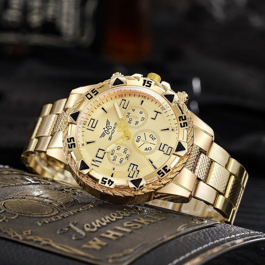 Men's Watch - 's Chunky Sport Gold & Silver Plated Chronograph-Style Bold Case, Blue - main product view