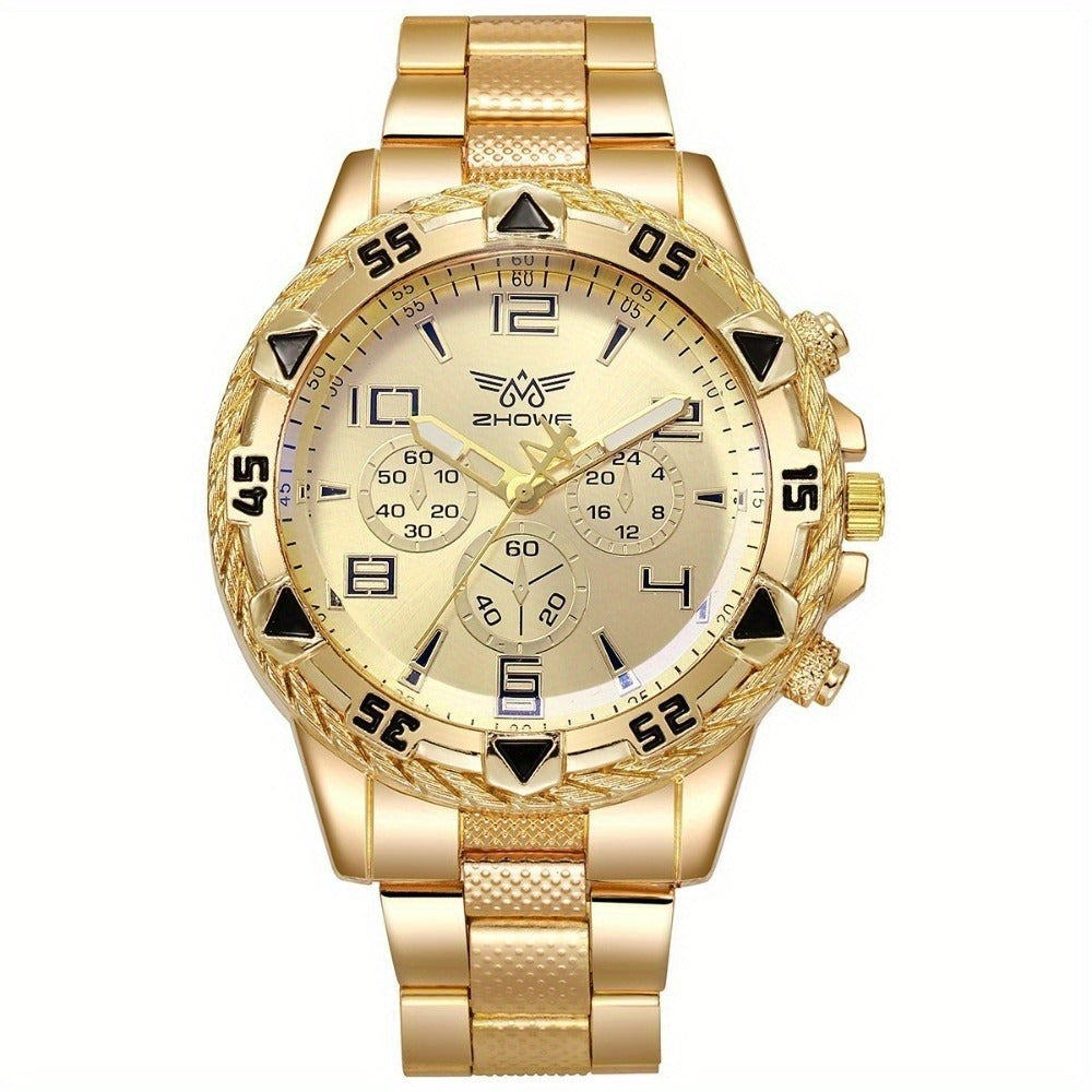 Men's Watch - 's Chunky Sport Gold & Silver Plated Chronograph-Style Bold Case, Blue - product detail view 2