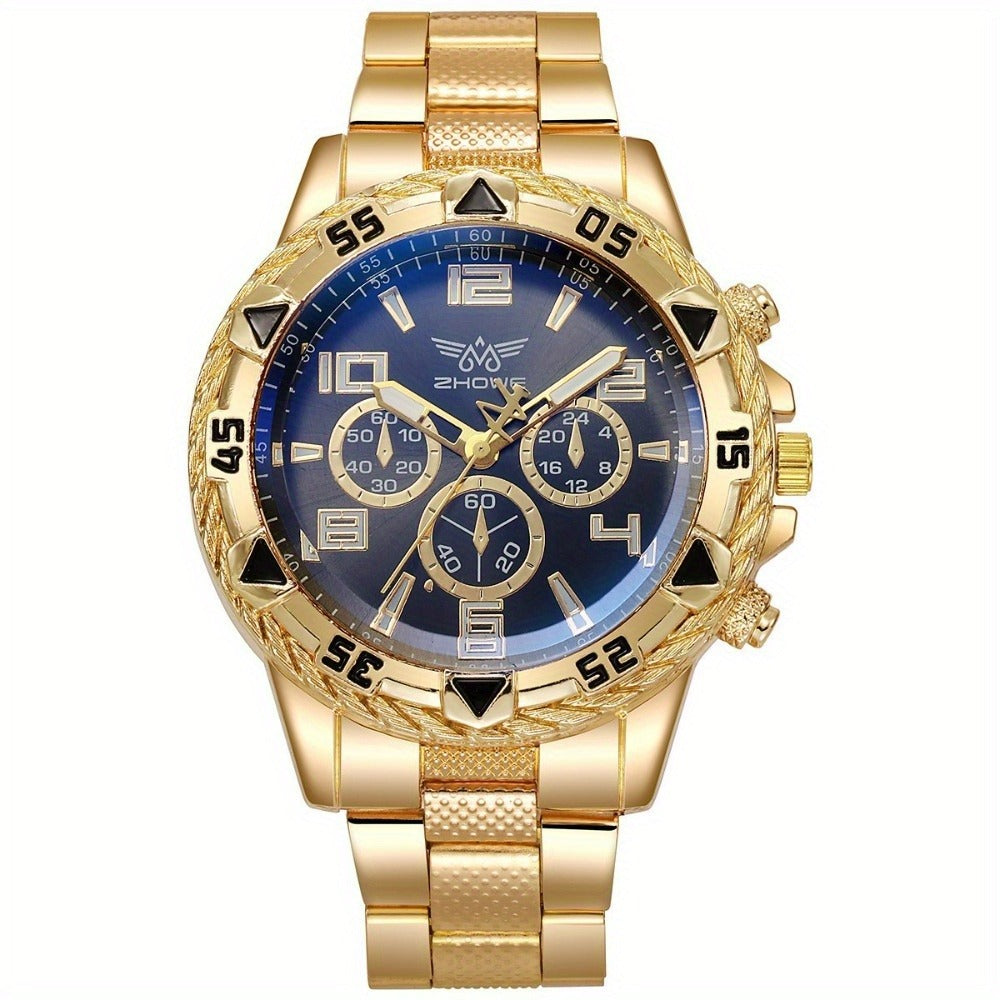 Men's Watch - 's Chunky Sport Gold & Silver Plated Chronograph-Style Bold Case, Blue - product detail view 19