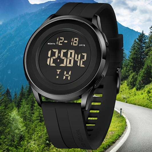 Men's Watch - 's Digital Silicone Band with Stopwatch & Date Display Black, Grey, Blue - main product view