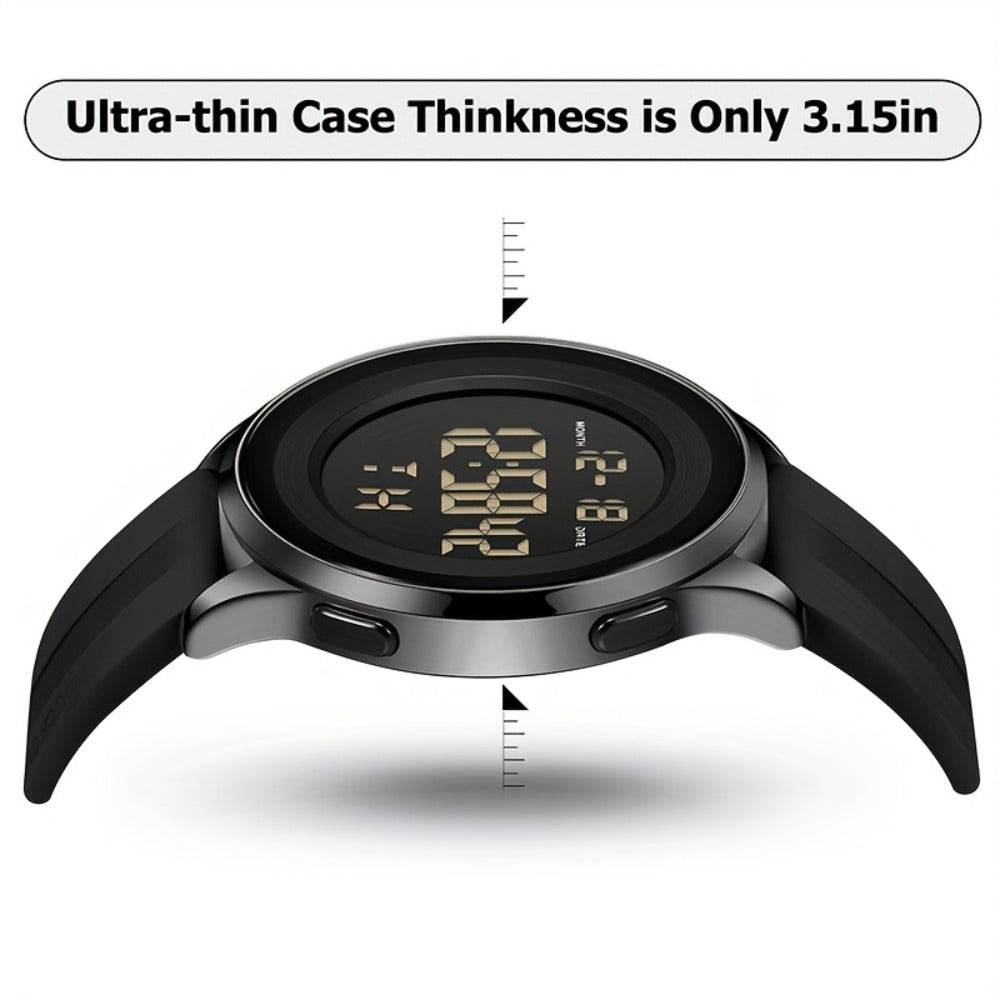 Men's Watch - 's Digital Silicone Band with Stopwatch & Date Display Black, Grey, Blue - product detail view 8