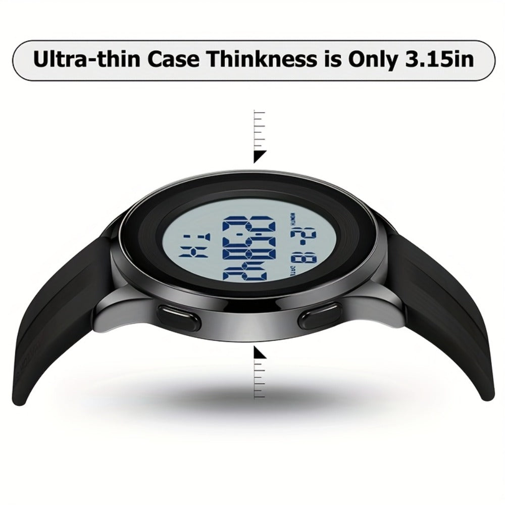 Men's Watch - 's Digital Silicone Band with Stopwatch & Date Display Black, Grey, Blue - product detail view 16