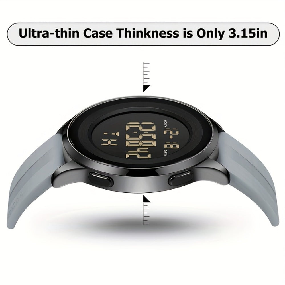 Men's Watch - 's Digital Silicone Band with Stopwatch & Date Display Black, Grey, Blue - product detail view 19