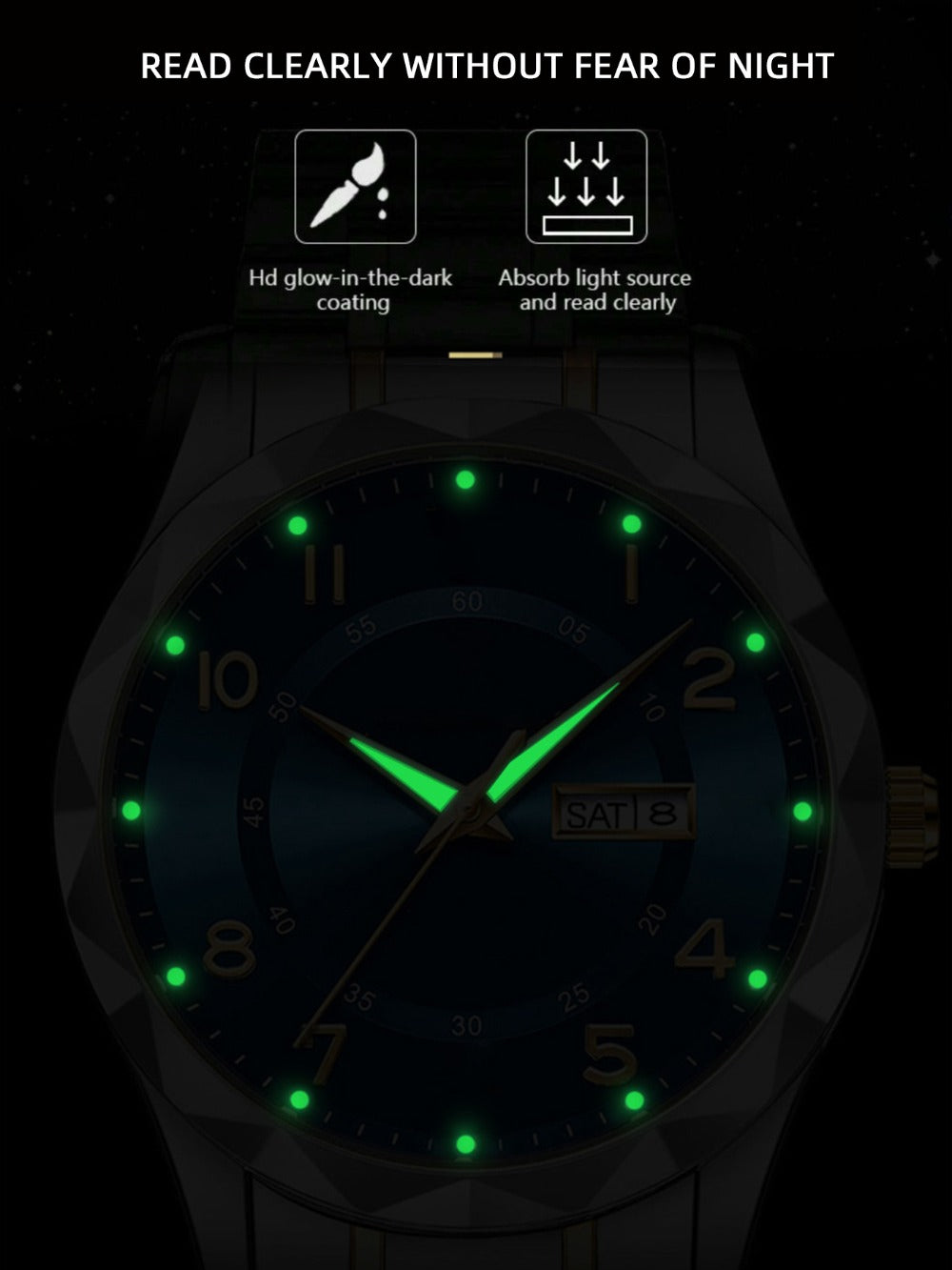 Men's Watch - 's Dress Stainless Steel Analog Luminous Hands Date Display - Classic - product detail view 5