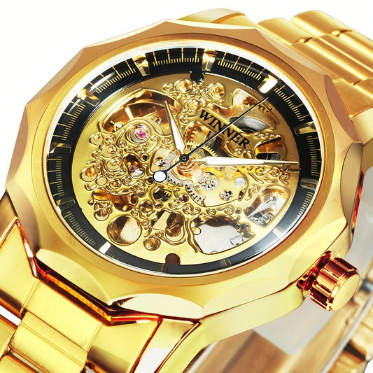 Men's Watch - 's Gold Skeleton Automatic Mechanical | Luminous Hands Irregular Case - main product view