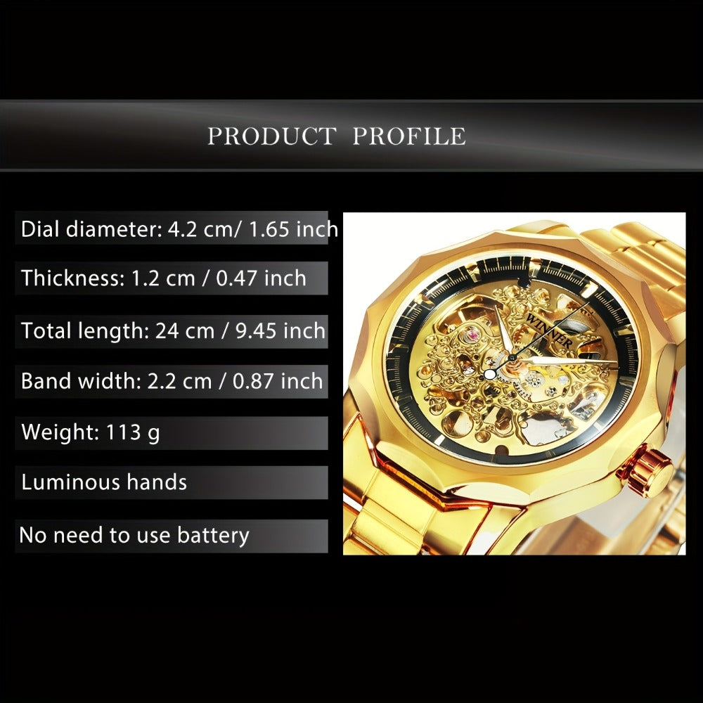 Men's Watch - 's Gold Skeleton Automatic Mechanical | Luminous Hands Irregular Case - product detail view 2